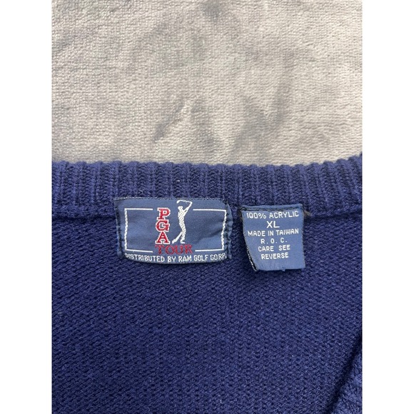 PGA Tour V Neck Sweater Mens XL Navy Yellow Golf Embroidered Logo Acrylic - Picture 7 of 8